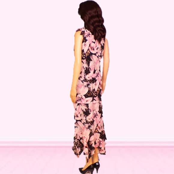 DRESS-U BY SHARON size 6 pink/black/others floral 2-piece set blouse/skirt - Picture 6 of 13